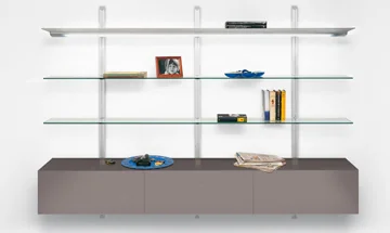 Regalsystem – in Aluminium eloxiert mit Floatglas-Tablar